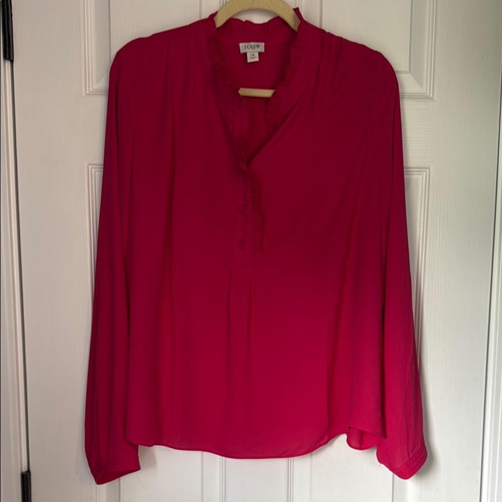 Jones New York Red Long Sleeve Blouse with Mandarin Collar